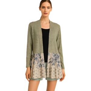 DG2 by Diane Gilman Floral Hem Cardigan - Olive and Beige